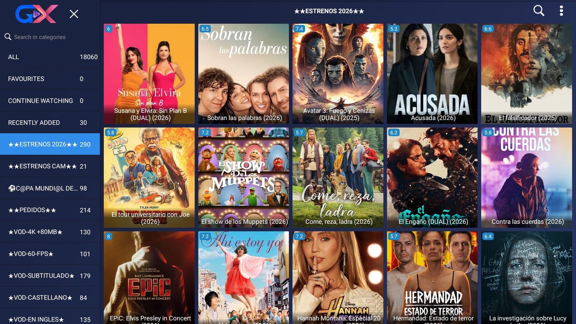Películas con carátulas y categorías