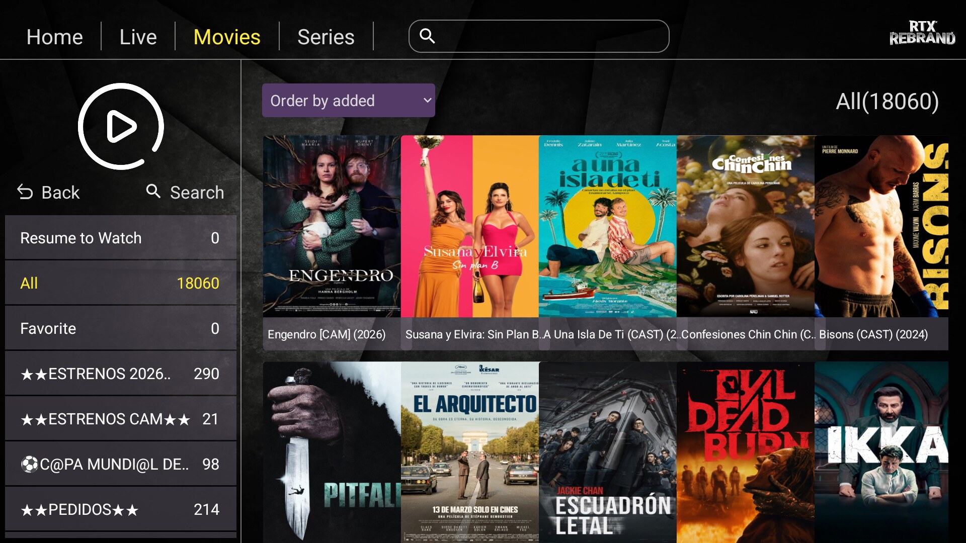 Películas con carátulas y ordenamiento
