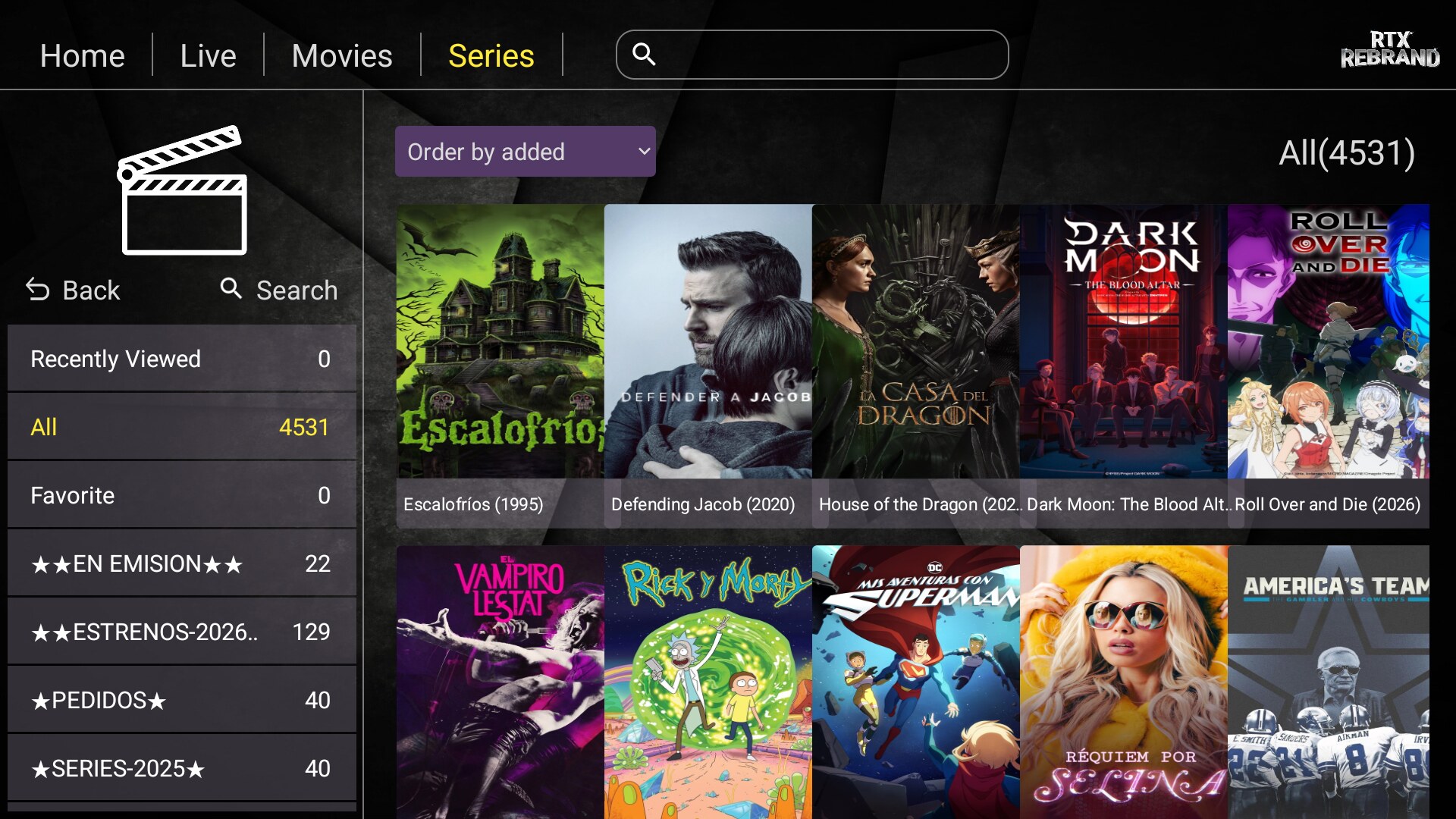 Series con carátulas y categorías