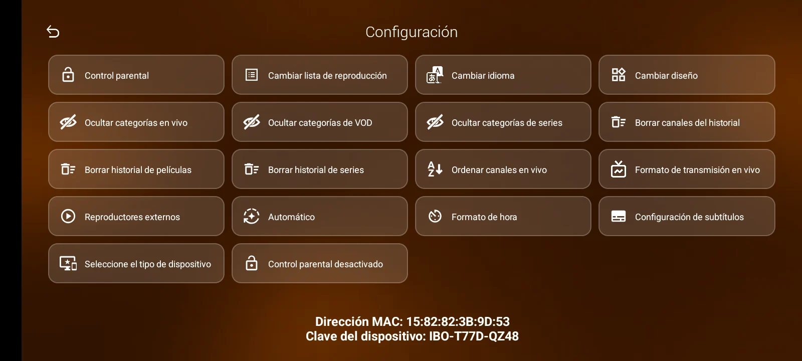 IBO Glass 43 Orange settings grid