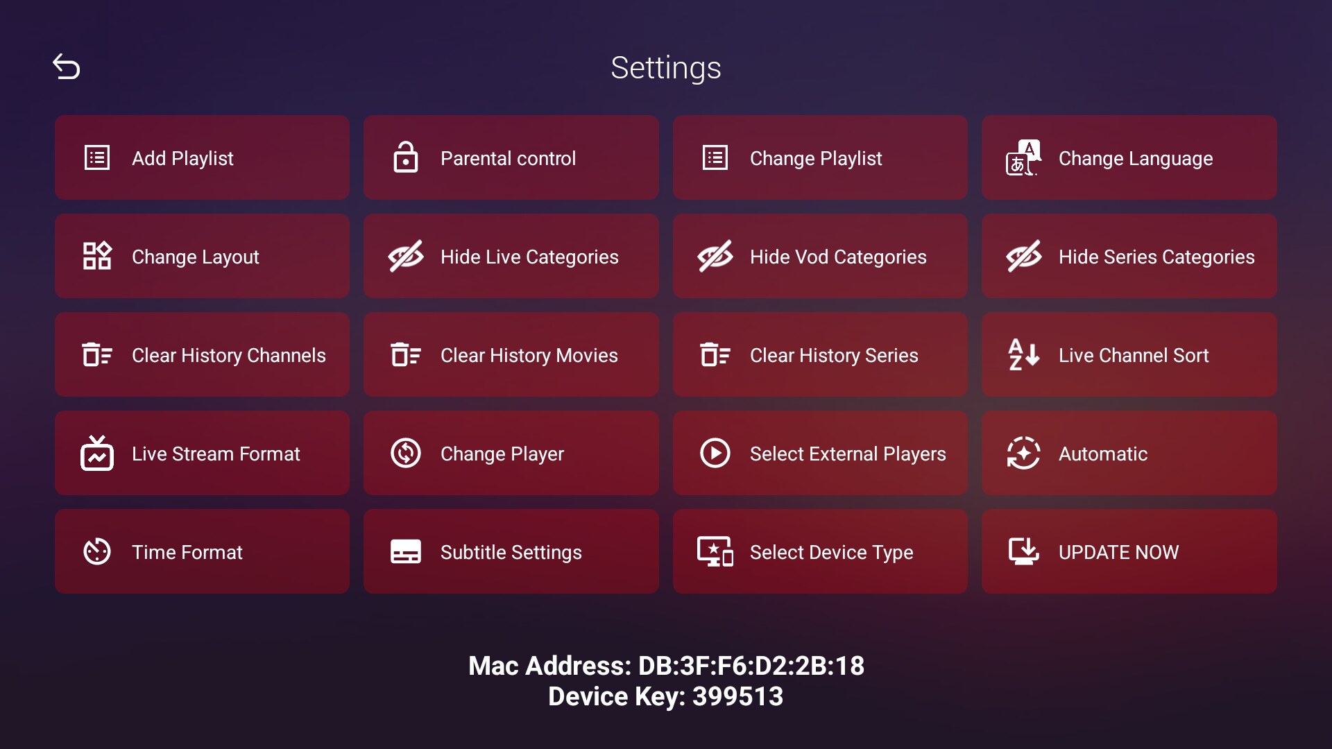 IBO Pro Player — Settings (Change Layout, parental, external players)