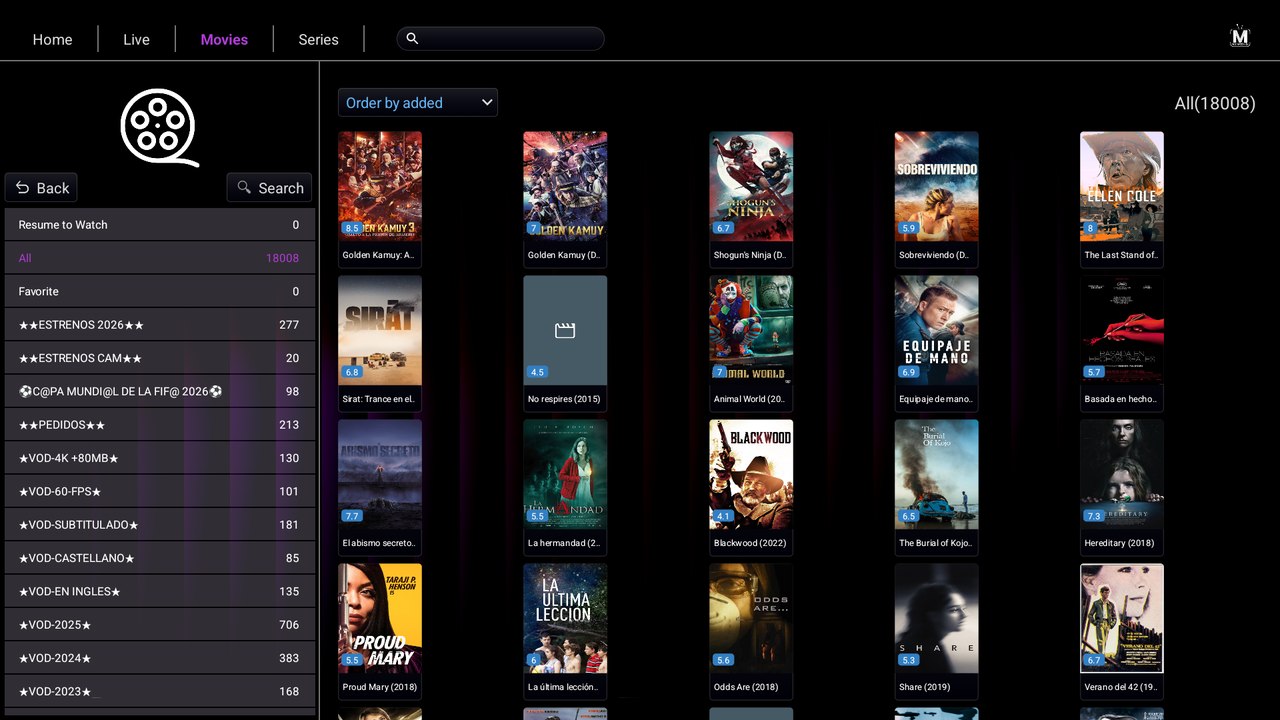 IBO Ultra Glass Movies catalog with TMDB posters on Android TV