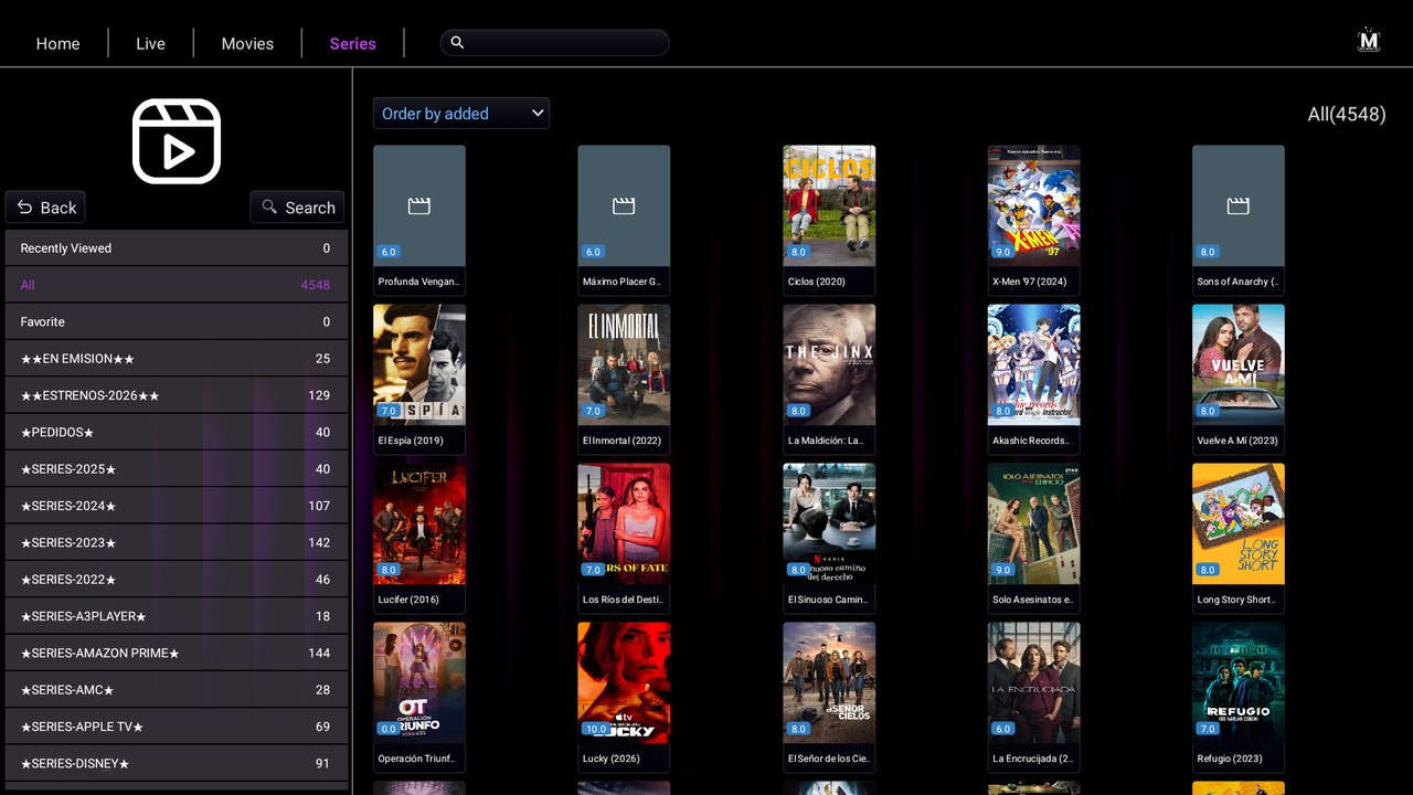 IBO Ultra Glass Series catalog with seasons and episodes on Android TV
