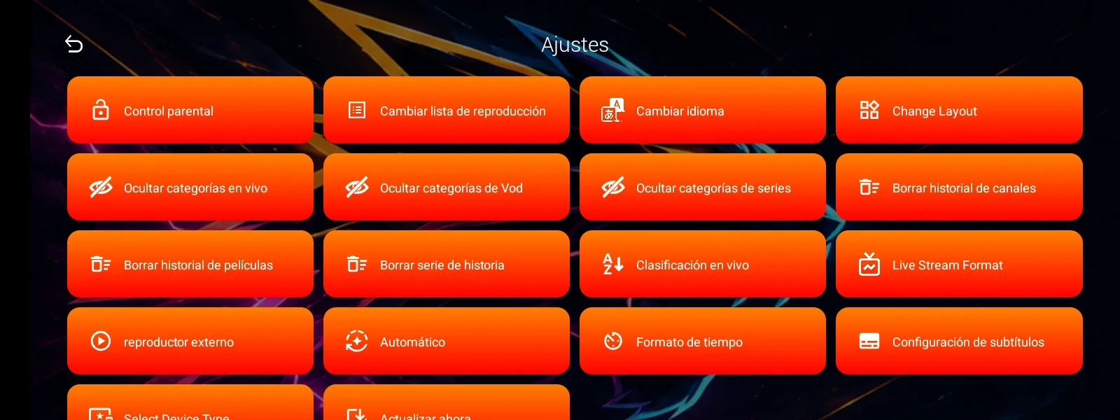 IPTVREBRANDSCR IBO FLASH - ajustes accesibles por pantalla táctil