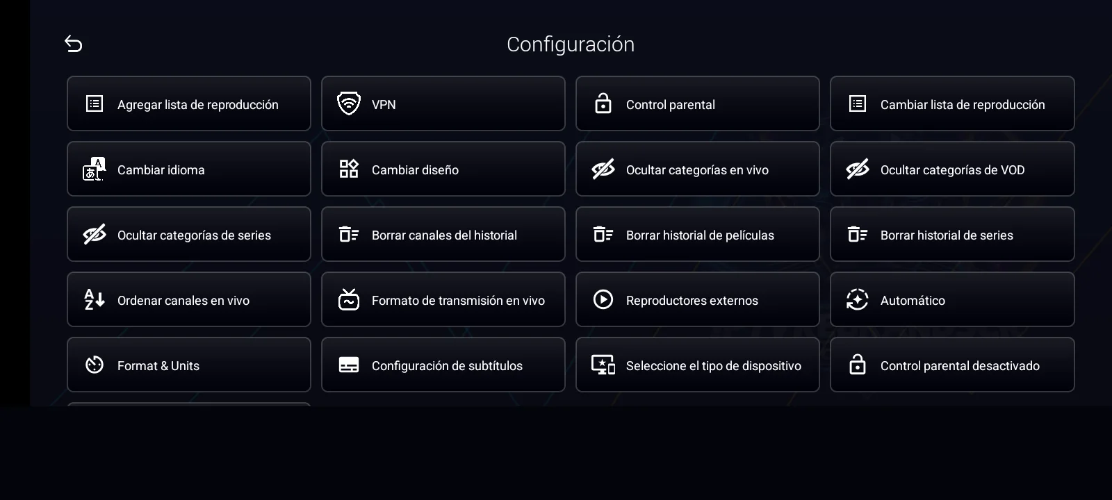 IPTVREBRANDSCR IBO GLASS - ajustes accesibles por pantalla táctil