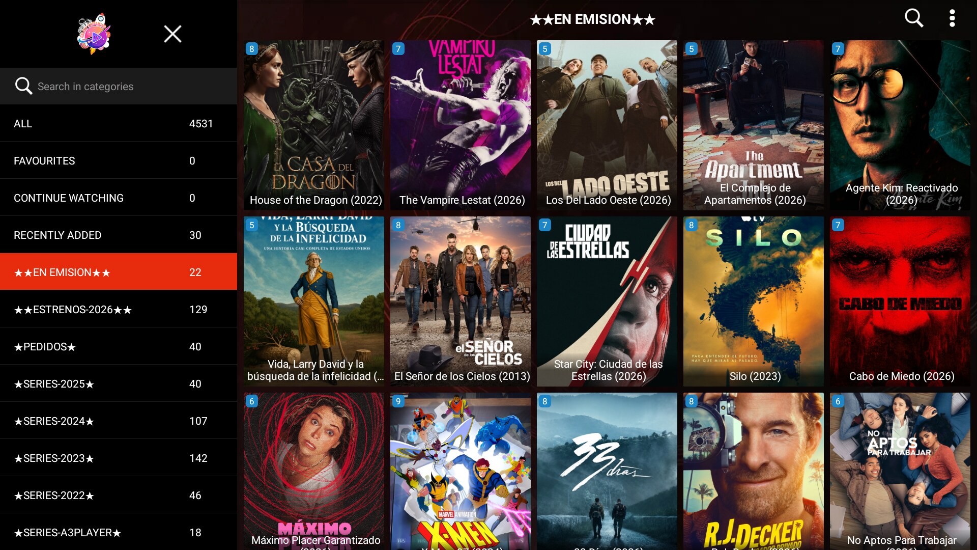 Series con carátulas y categorías