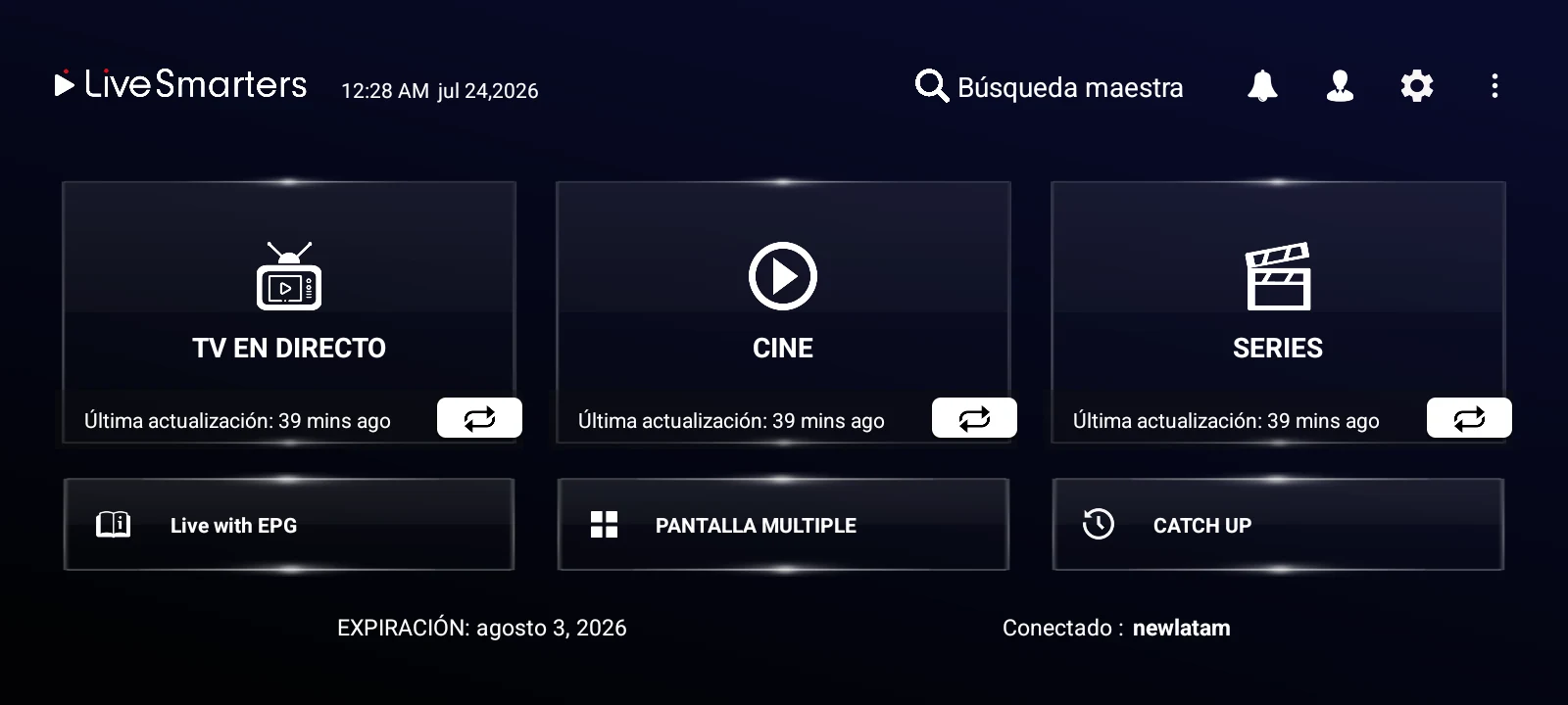 Pantalla principal de Live Smarters V5