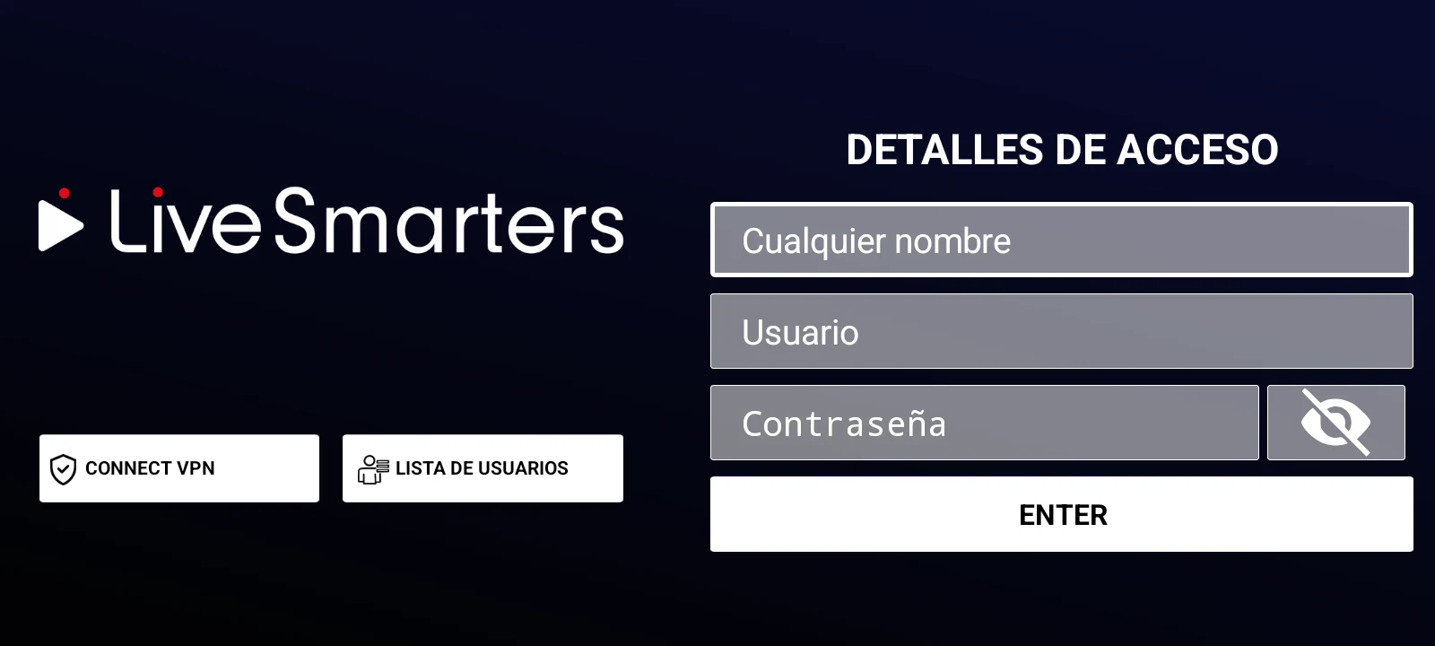 Pantalla de acceso / login