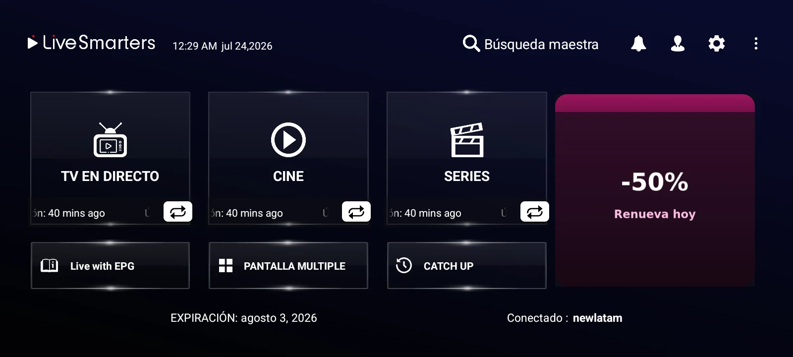 An IPTV app with a home banner to show your customers matches, promos and announcements