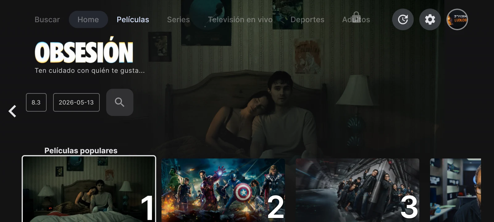 LUXOR IPTV Player - catálogo de películas con carátulas y filtros