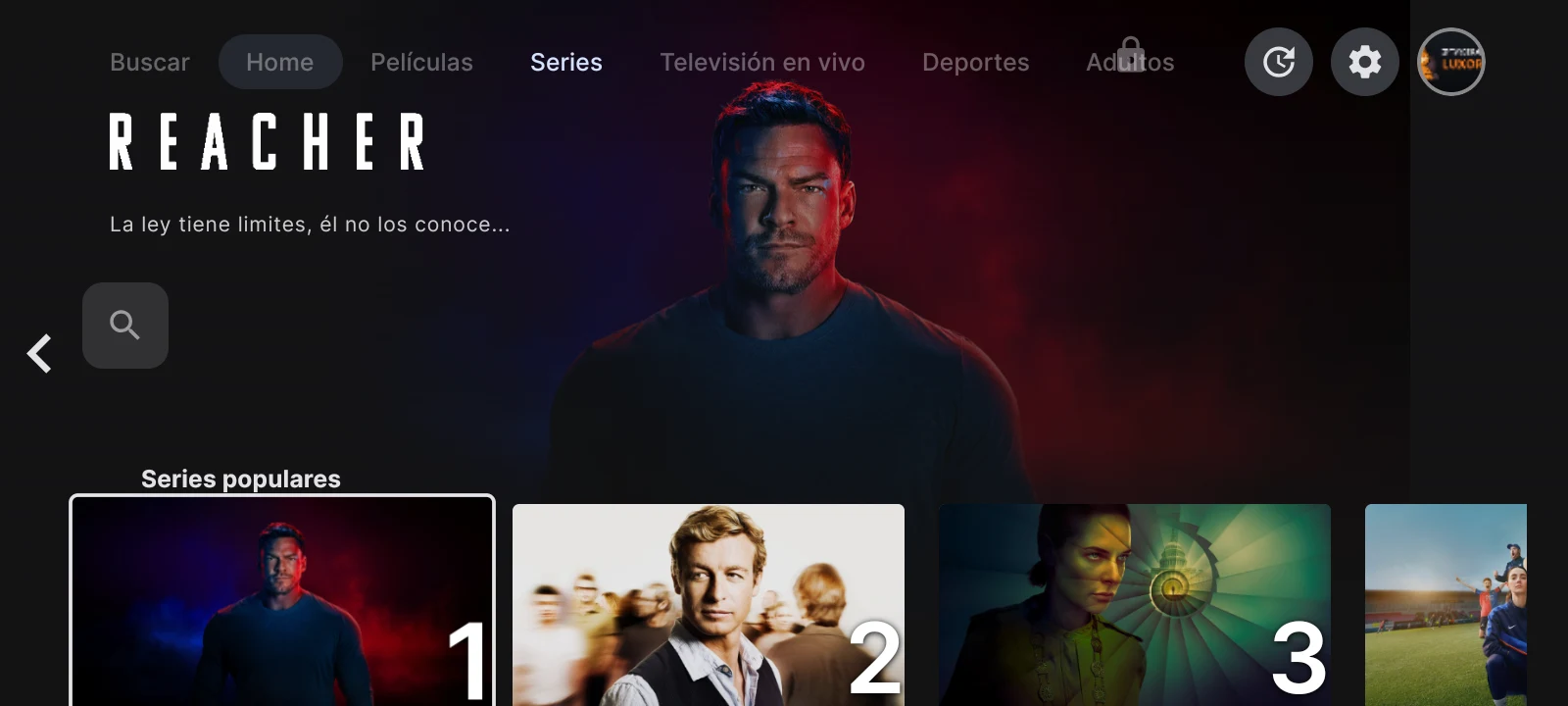 LUXOR IPTV Player - catálogo de series con contenido destacado