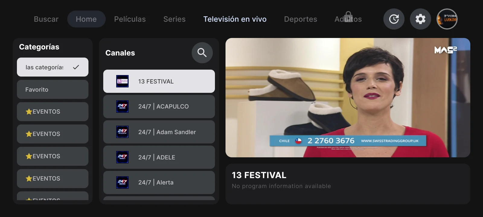 LUXOR IPTV Player - TV en vivo con categorías, canales y reproductor