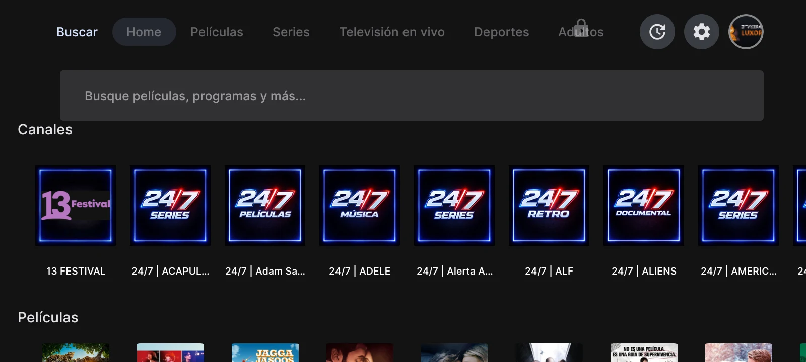 LUXOR IPTV Player - buscador global de canales, películas y series