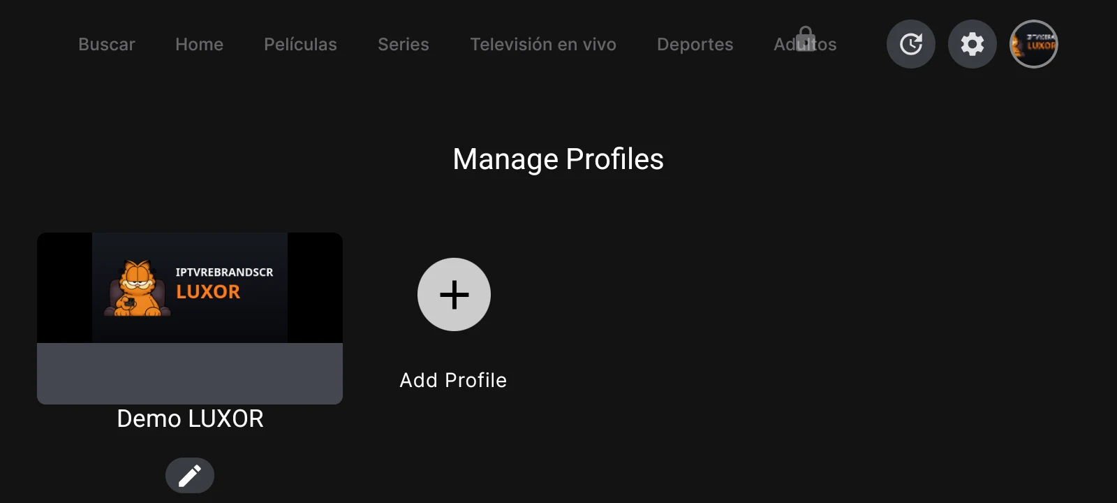 LUXOR IPTV Player - gestión de perfiles personalizados