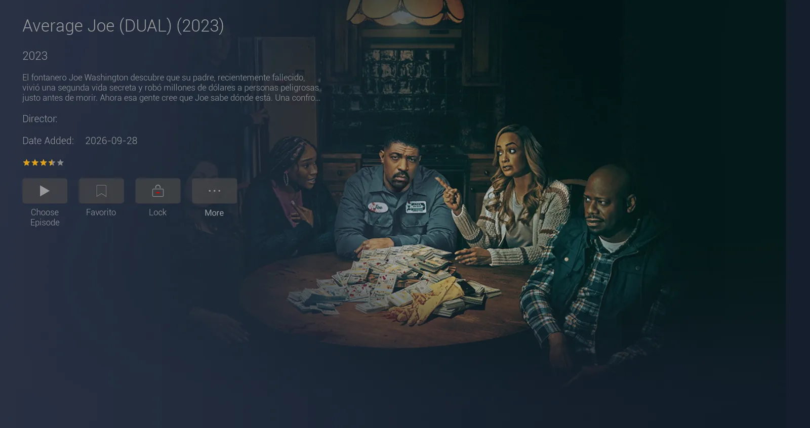 Ficha de serie con botón para elegir episodio