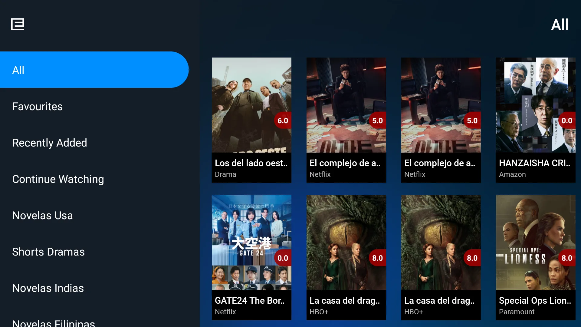 Neutro - Series con categorias y grilla de caratulas