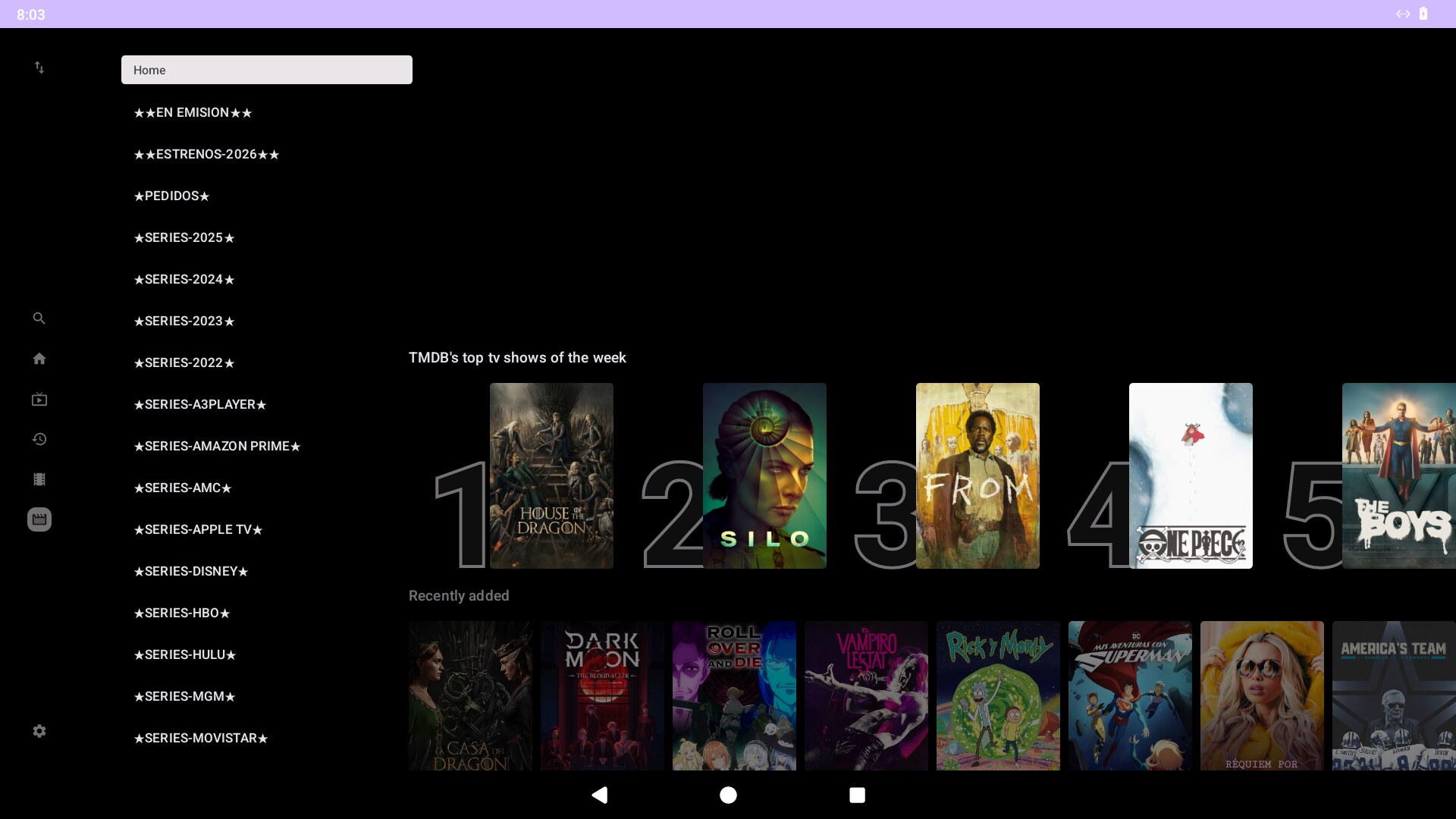 Nexus Stream TV — Series por proveedor