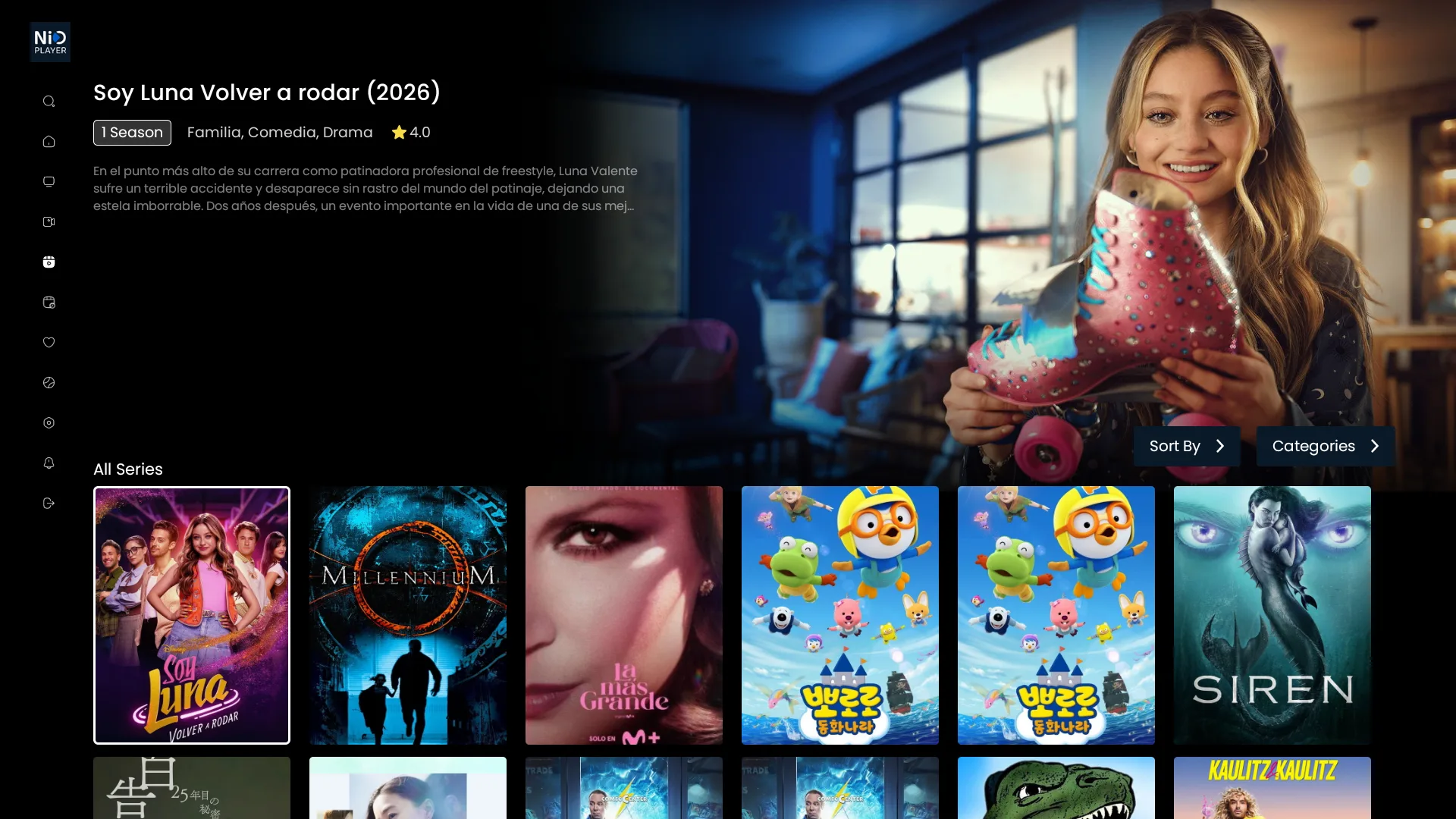 NIO PLAYER - Series con temporadas y grilla de caratulas
