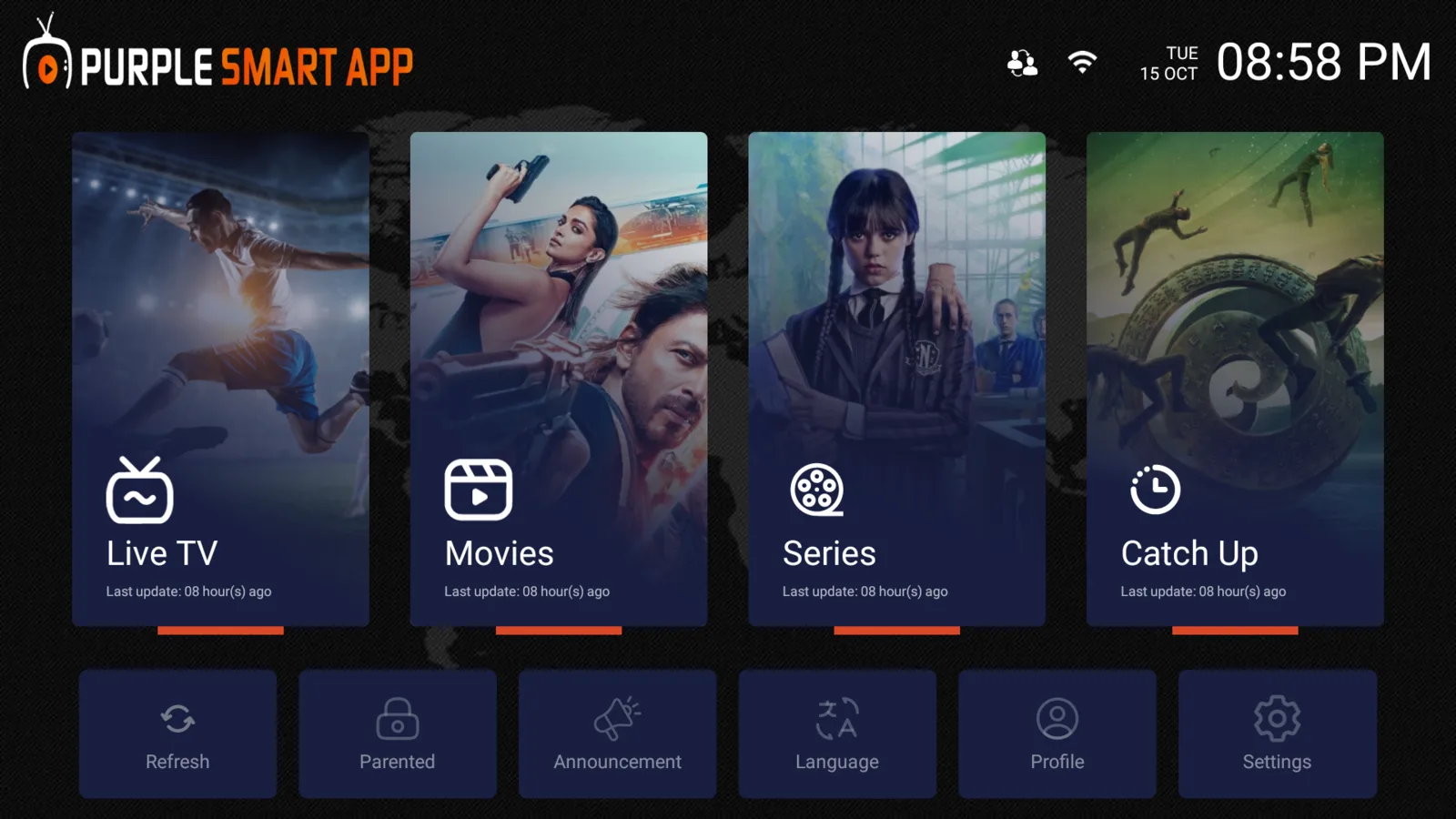 PURPLE EASY - Tema de home 3: tarjetas horizontales con barra de acciones