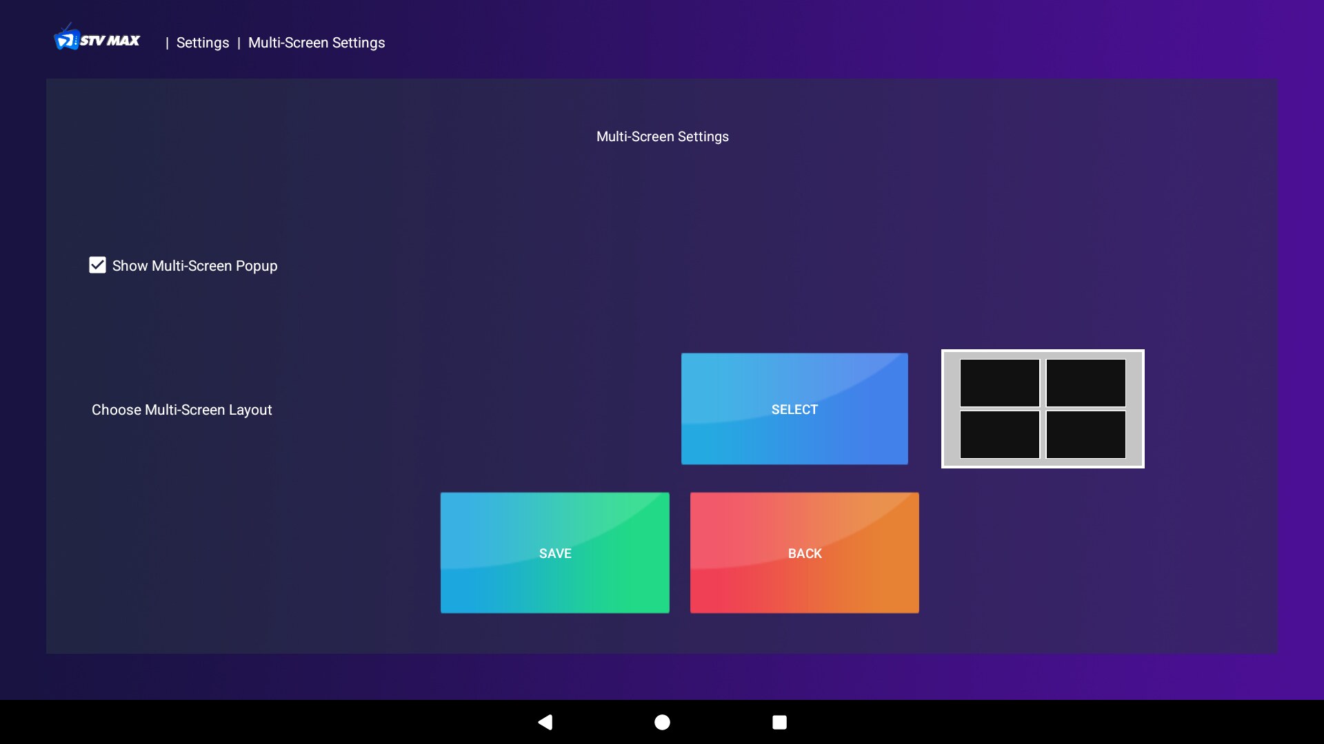 Multi-Screen: watch up to 4 channels at once
