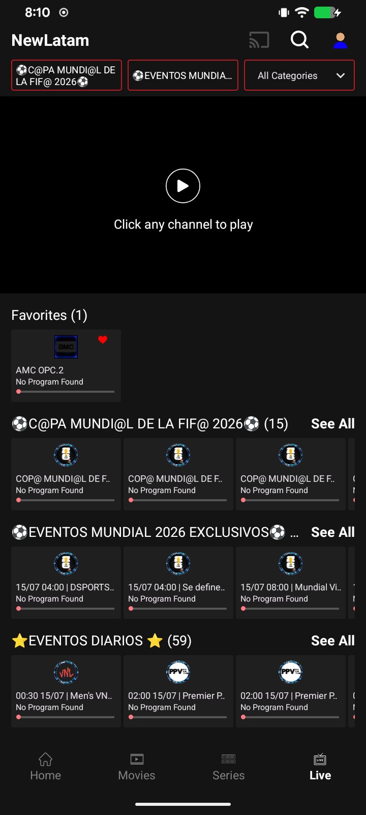 Smarters Dual Netflix — TV en vivo (celular)