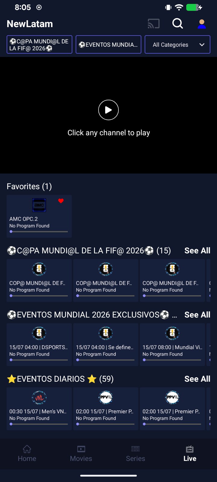 SMARTERS NUEVA DUAL — TV en vivo (celular)