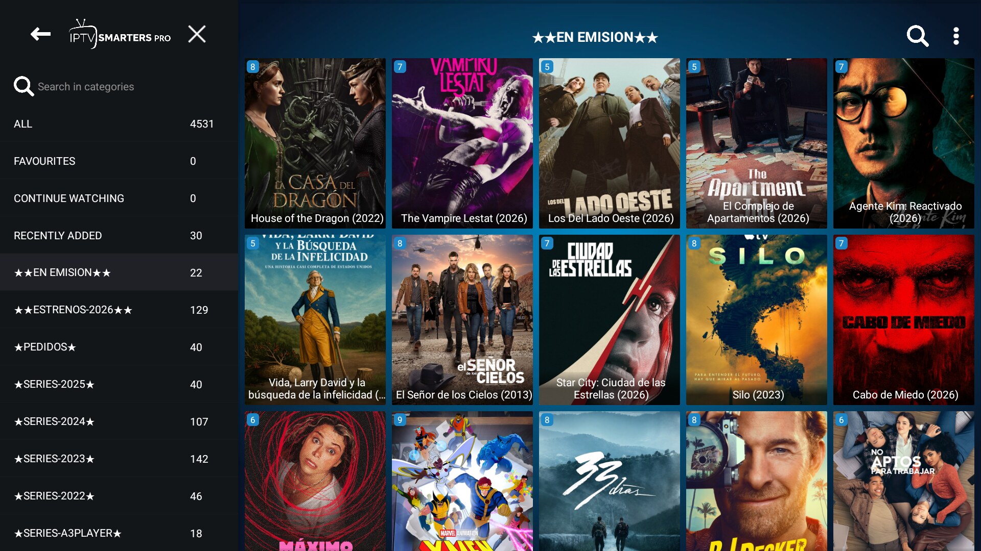 Series con carátulas y fichas por categoría
