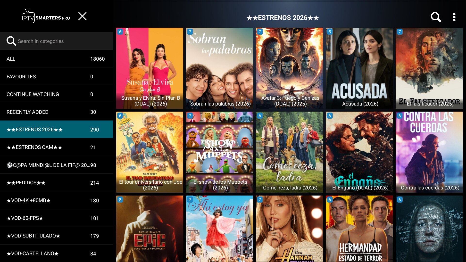 Películas con carátulas y fichas TMDB por categoría