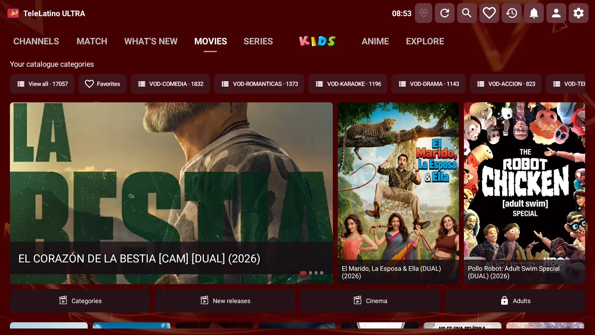 TeleLatino ULTRA — películas con banner y categorías