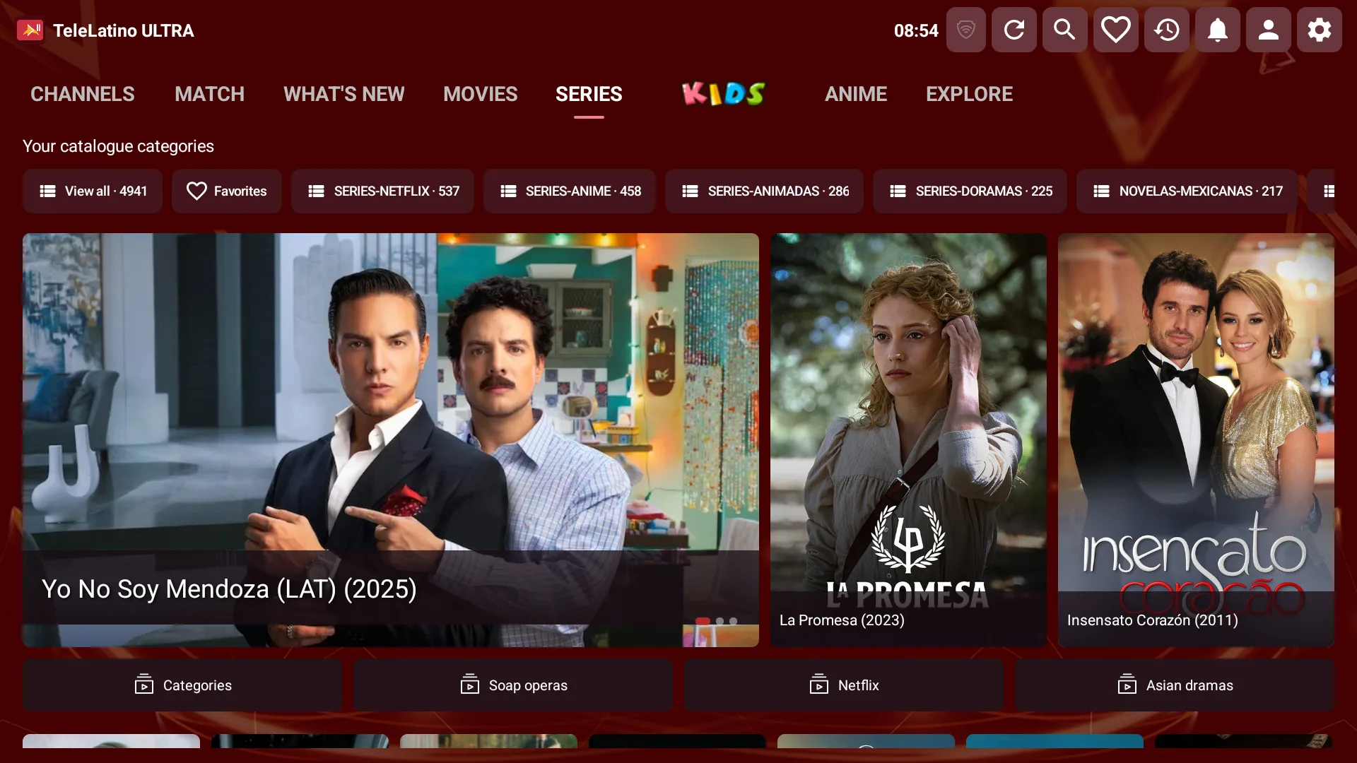 TeleLatino ULTRA — series con destacados y accesos rápidos