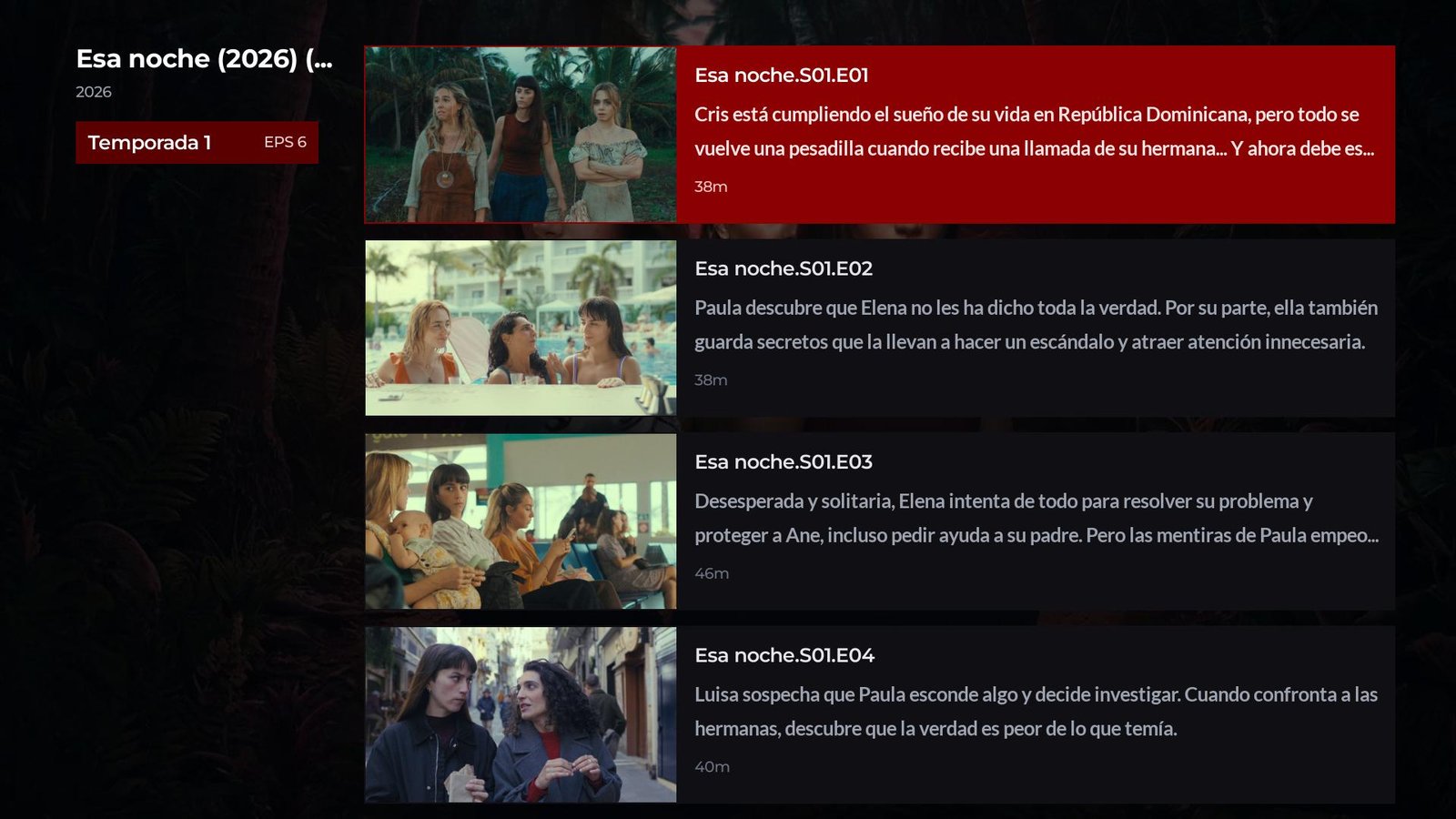Episodios de serie con thumbnail real, título y duración