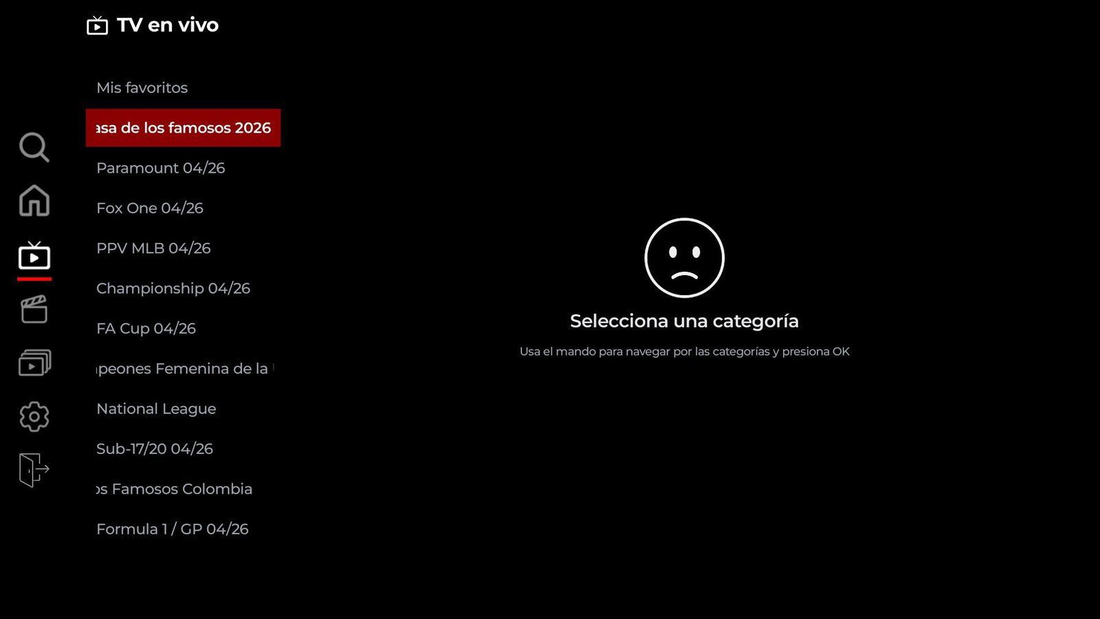 TV en vivo con categorías Premium, deportes, novelas, regional