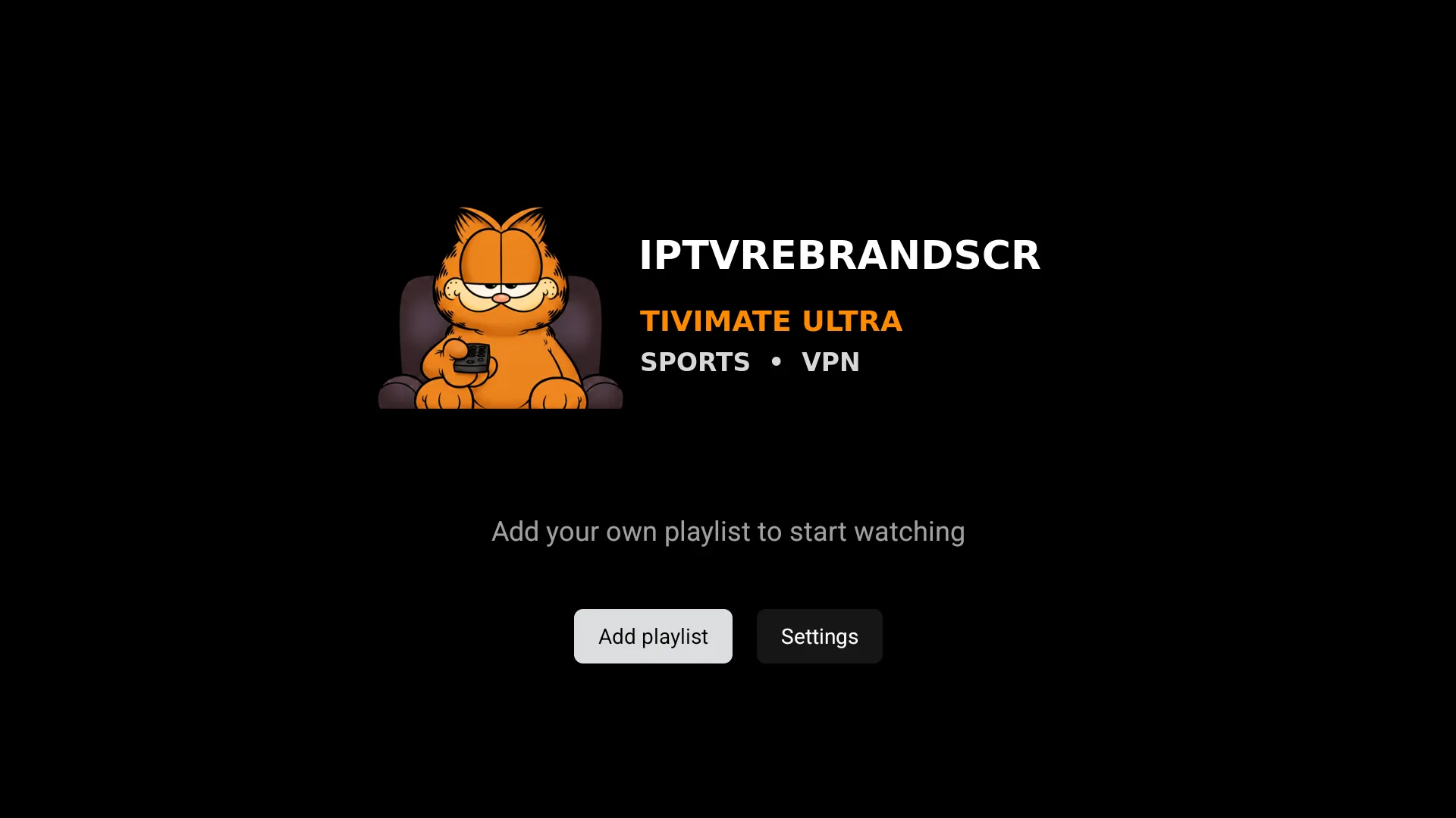 TiviMate Ultra Sports VPN welcome screen with custom branding