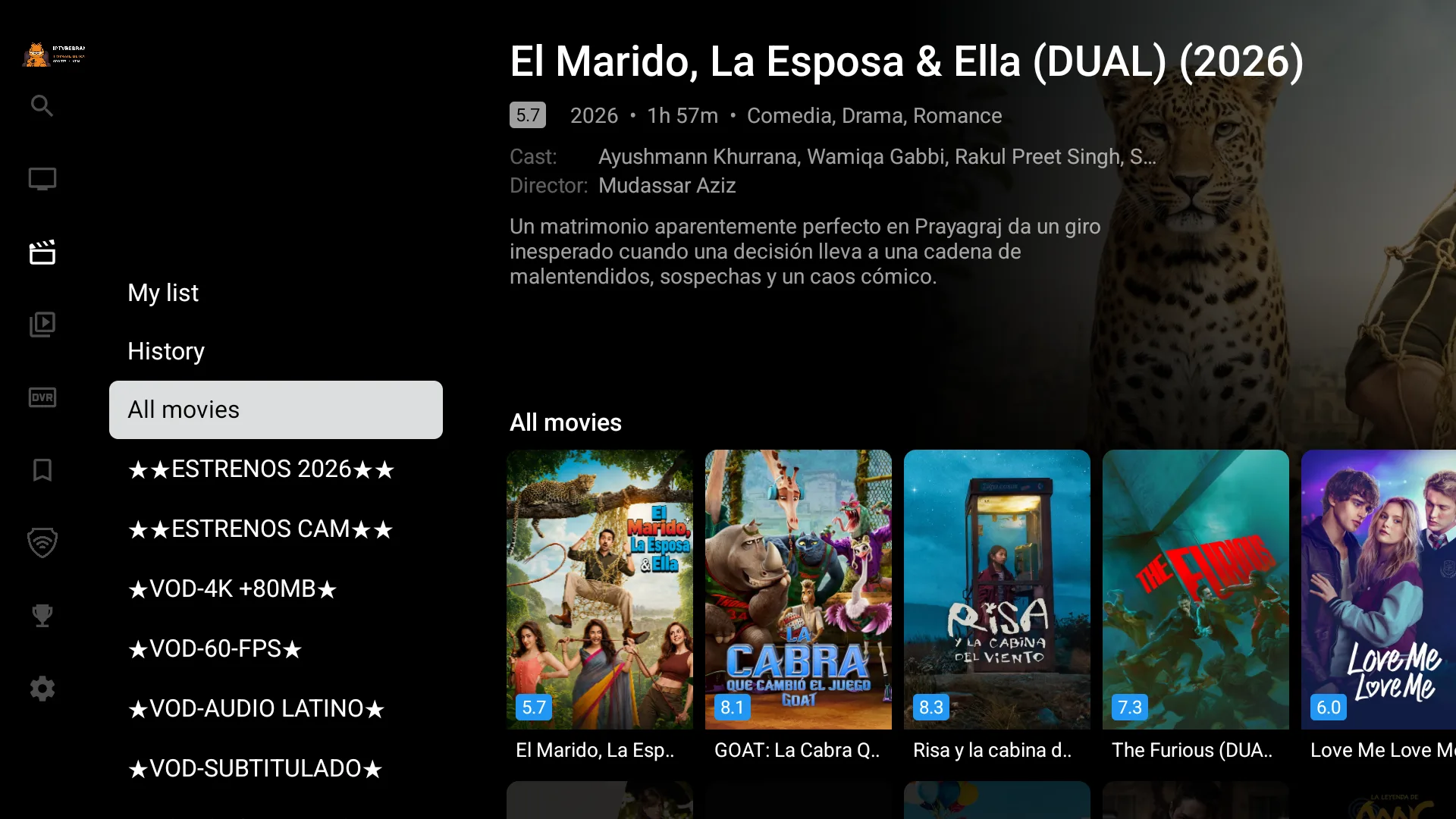 TiviMate Ultra Sports VPN — películas con carátulas y metadatos