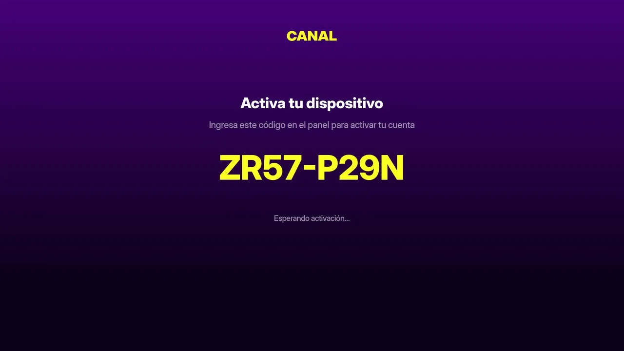 Roku channel screen showing the device activation code (the provider activates it from the panel)