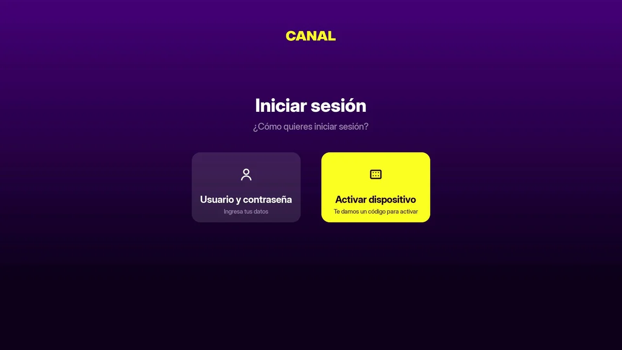Login choice on the Roku channel: username and password or activate device