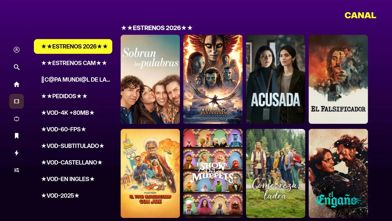 Catálogo de películas por categorías en el canal Roku