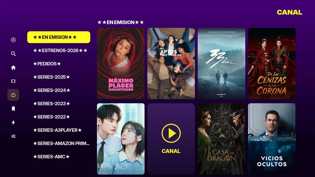 Catálogo de series por categorías en el canal Roku