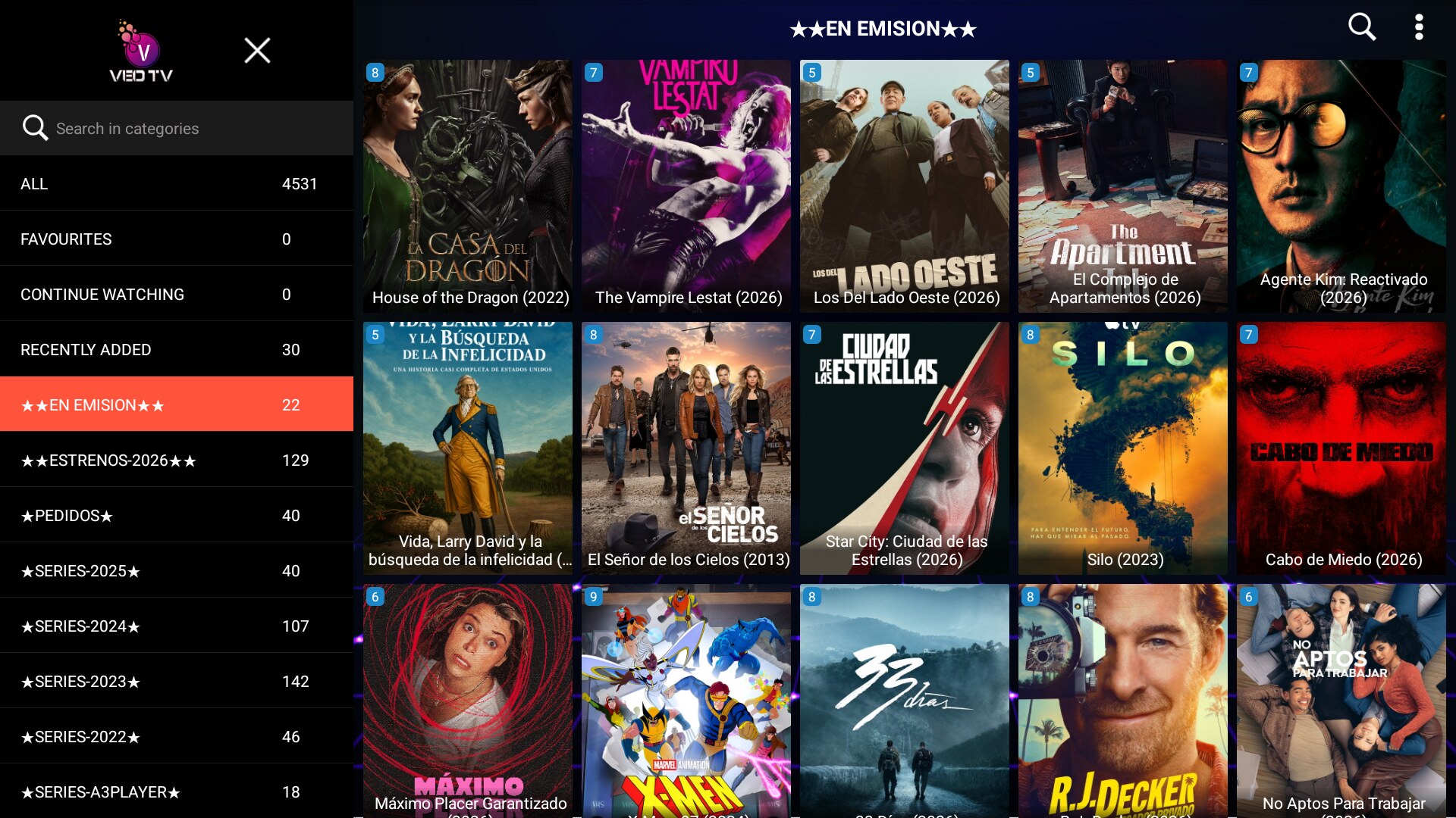 Series con carátulas y categorías