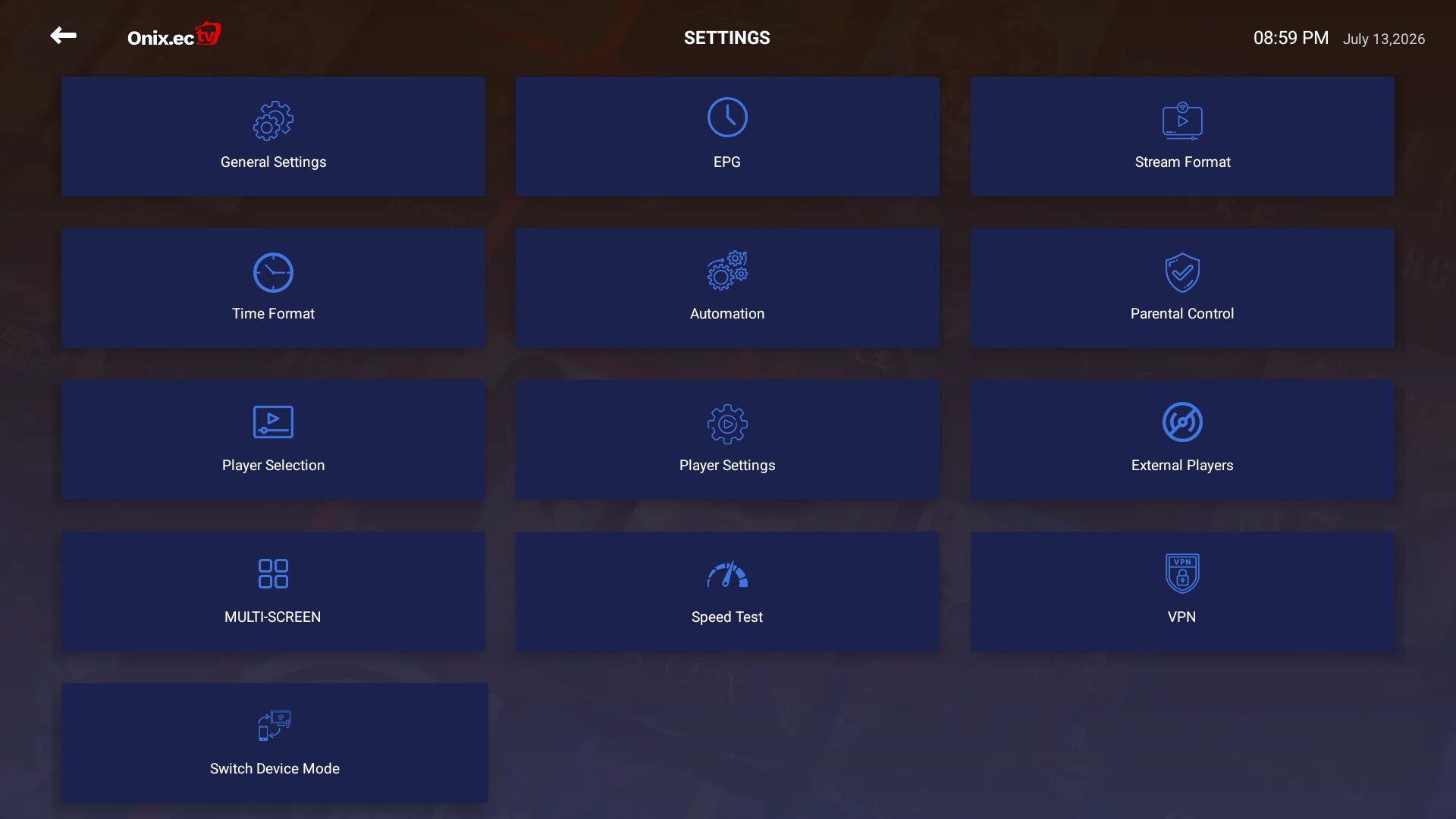 Vivid Stream TV — Ajustes (Multi-Screen, VPN)