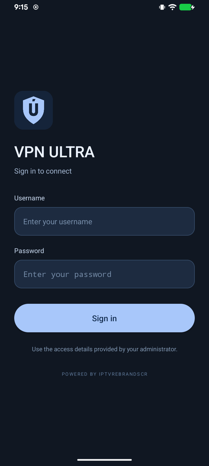 Pantalla de acceso de VPN ULTRA
