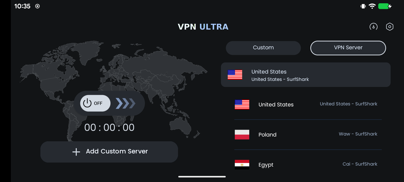 VPN ULTRA en modo TV con tema Graphite