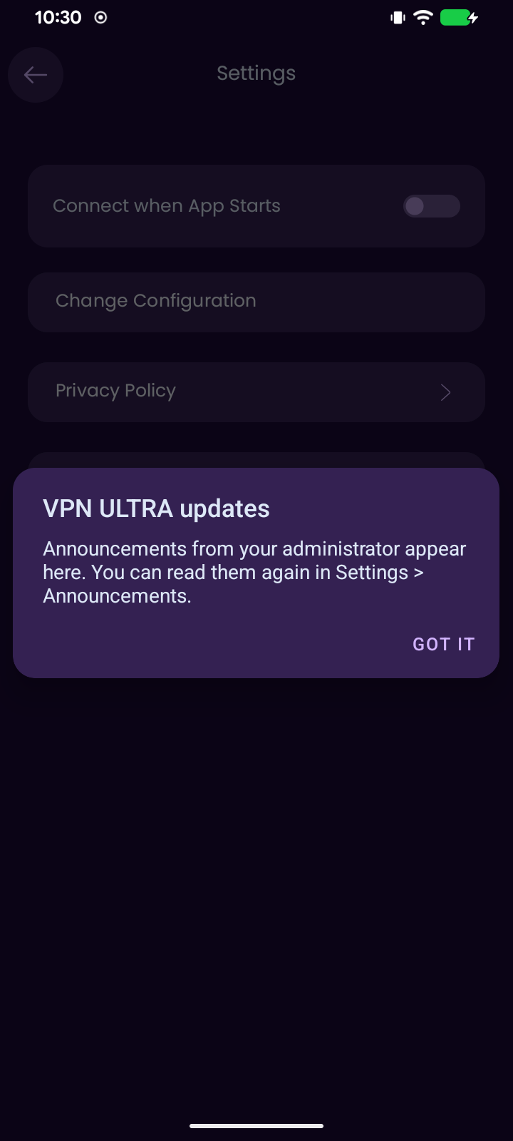 Anuncio dentro de VPN ULTRA