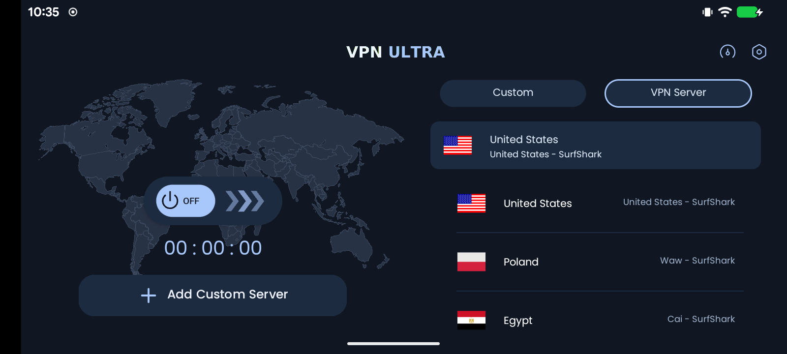 VPN ULTRA en modo TV con tema Navy