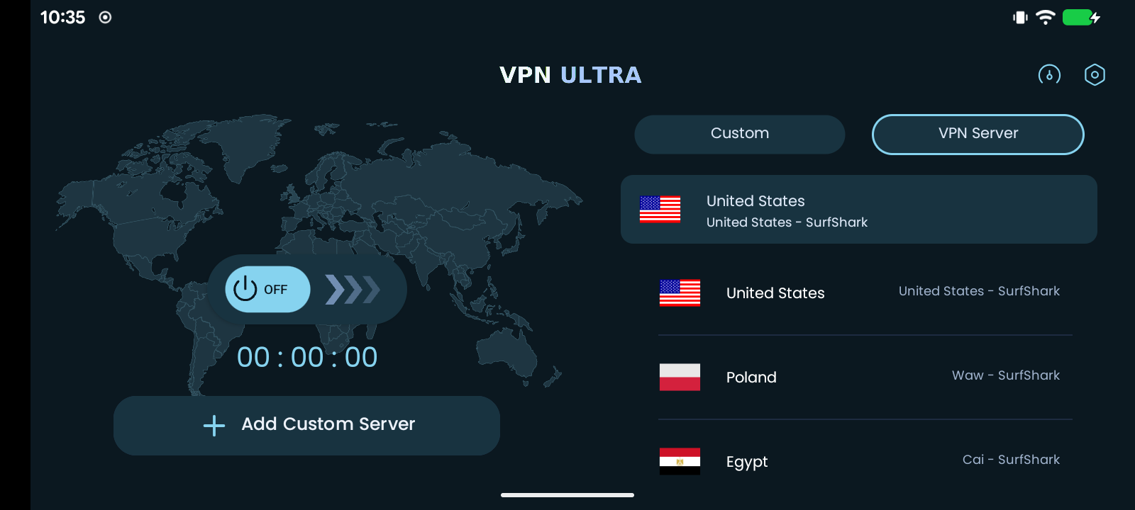 VPN ULTRA en modo TV con tema Ocean