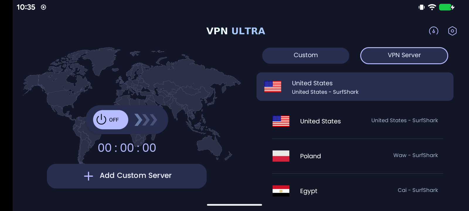 VPN ULTRA en modo TV con tema Indigo