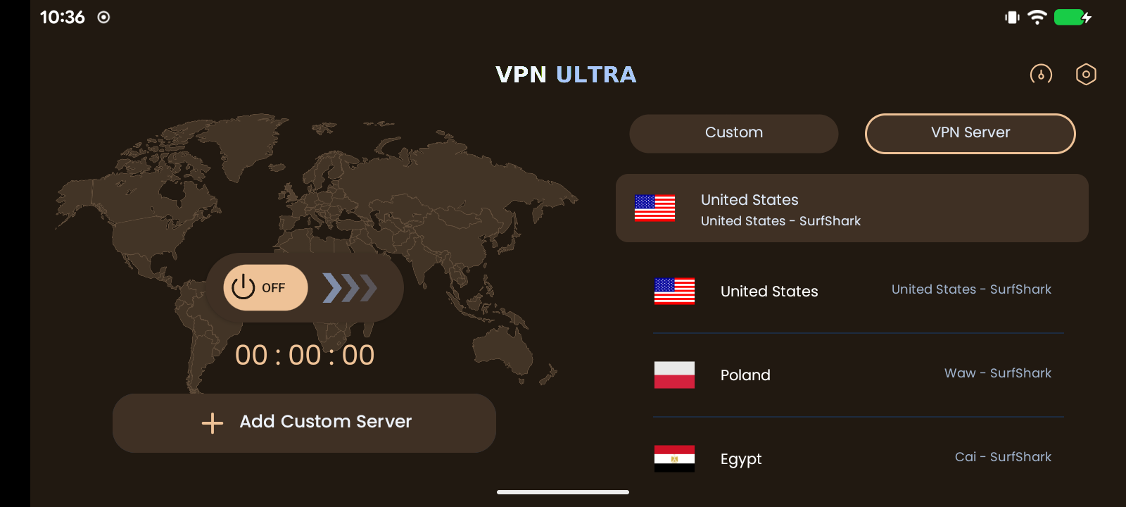 VPN ULTRA en modo TV con tema Copper