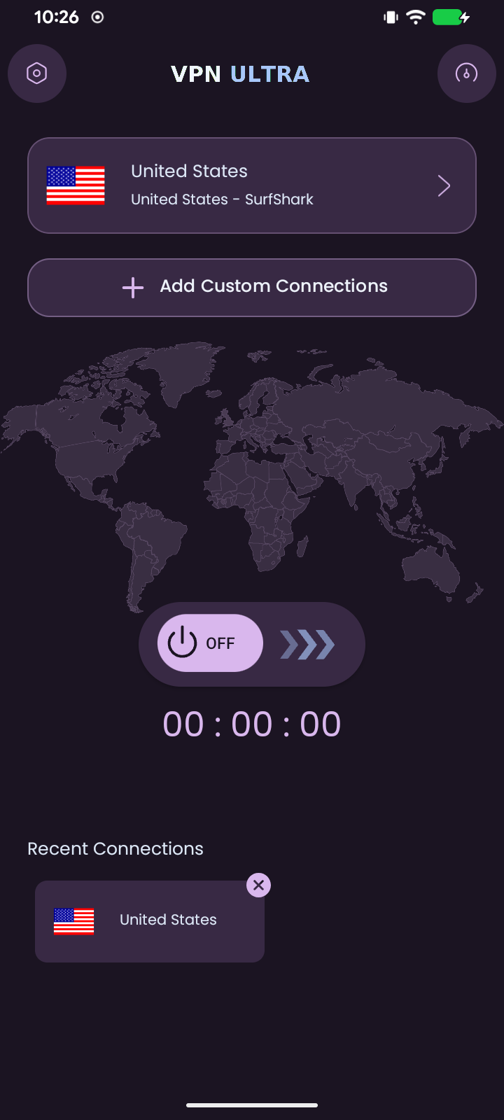 VPN ULTRA en vertical con tema Plum