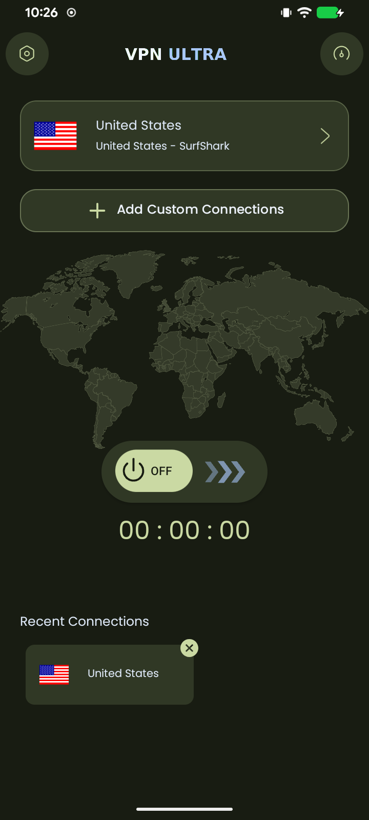 VPN ULTRA en vertical con tema Olive