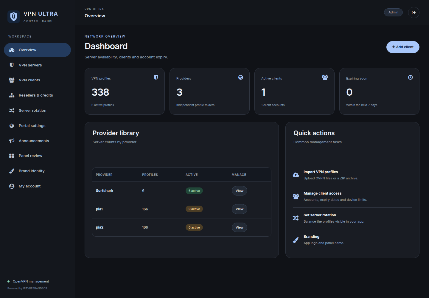 Inicio del panel VPN ULTRA